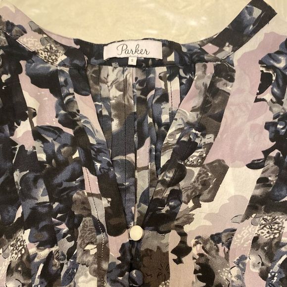 PARKER TOP BLOUSE GRAY BLACK WHITE LONG SLEEVE SIZE S - Picture 4 of 16